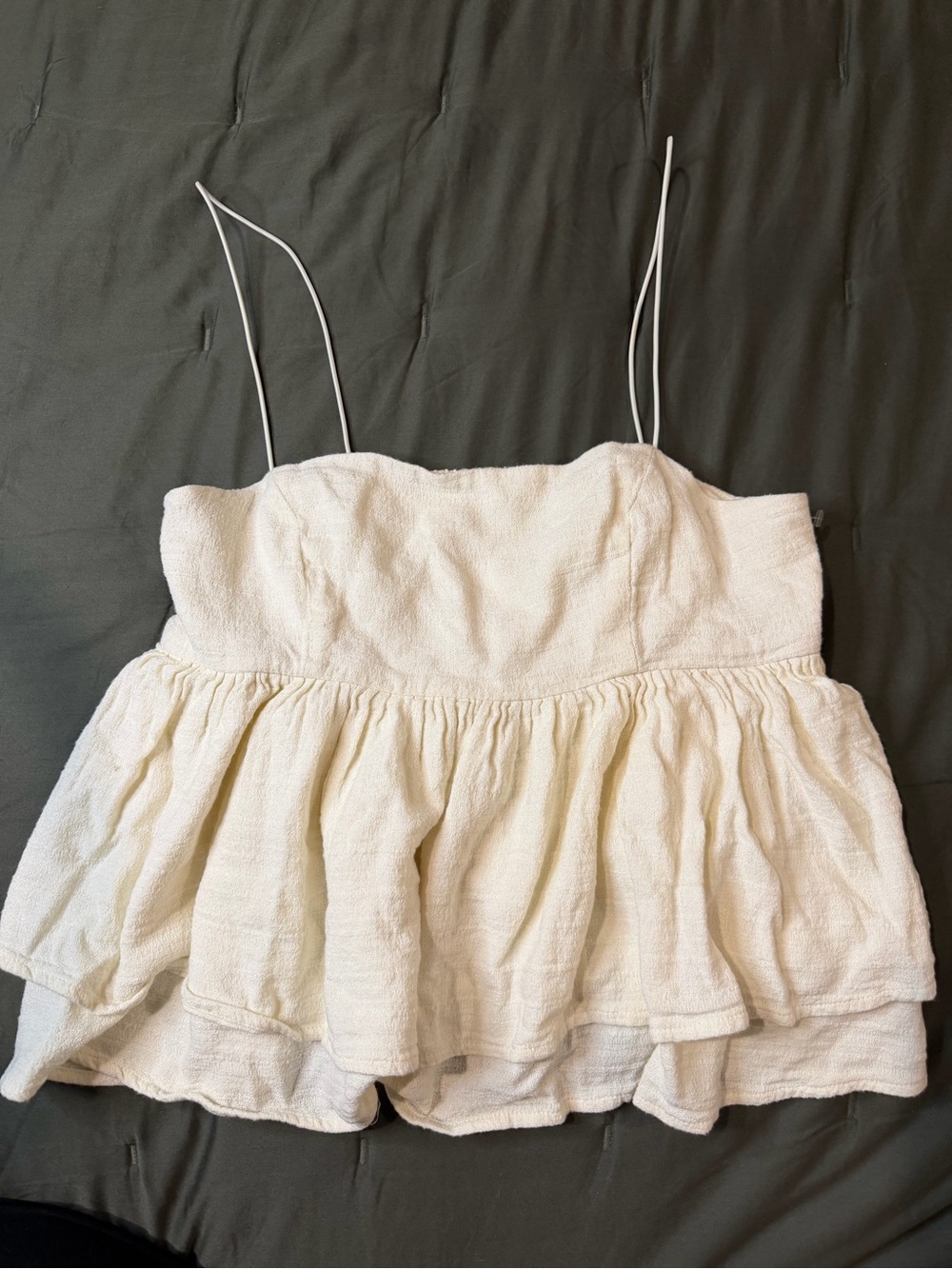 Urban Outfitters Cream Textured Spaghetti-Strap Peplum Tank